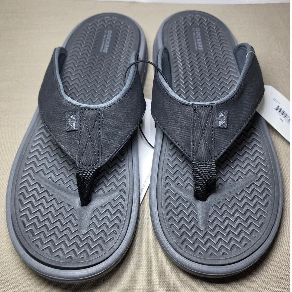Dockers Mens XL Flip Flop Sandals Black Gray Comfort Thong Slides 11-12 NWT